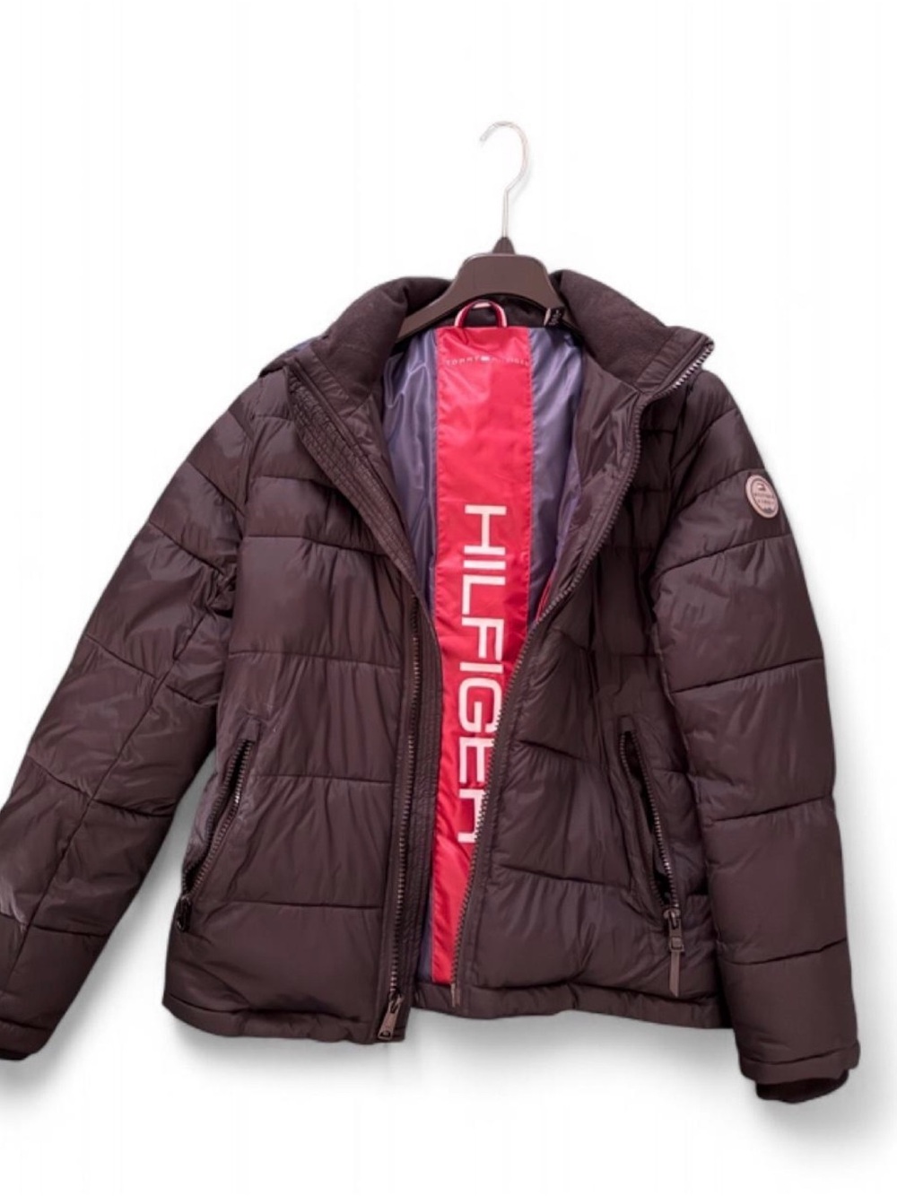Tommy Hilfiger men’s Small Black Puffer Jacket with Red Interior